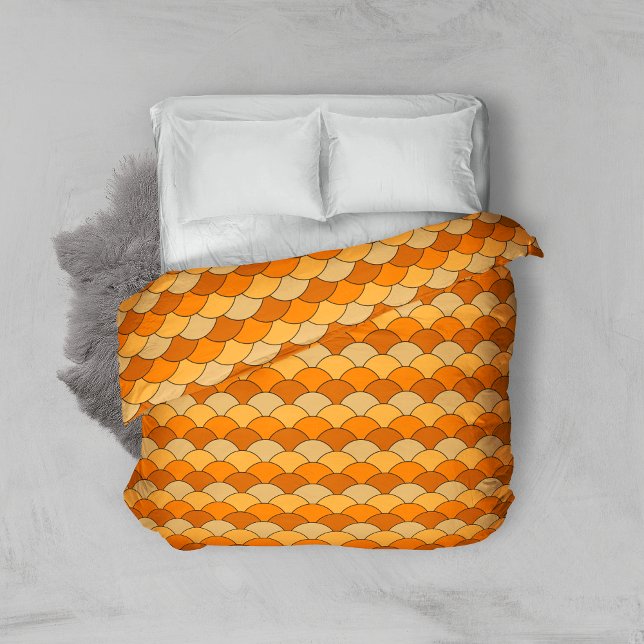 Dragon Scales, Fans, Waves, Seigaiha, Orange Duvet Cover (Creator Uploaded)