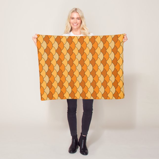 Dragon Scales, Fans, Waves, Seigaiha, Orange Fleece Blanket (In Situ)