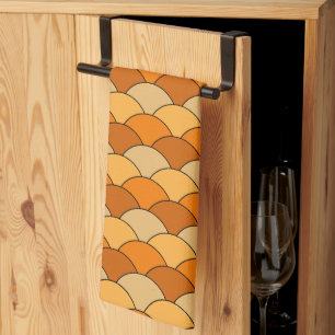 Dragon Scales, Fans, Waves, Seigaiha, Orange Kitchen Towel