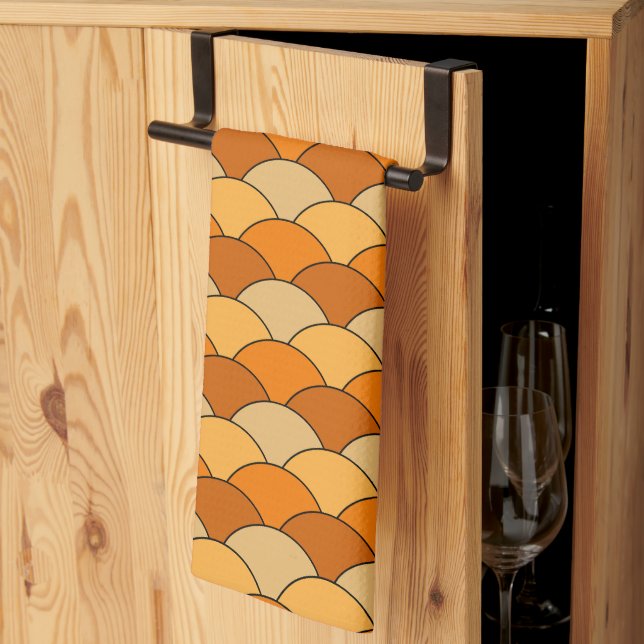 Dragon Scales, Fans, Waves, Seigaiha, Orange Kitchen Towel (Thirds Fold)