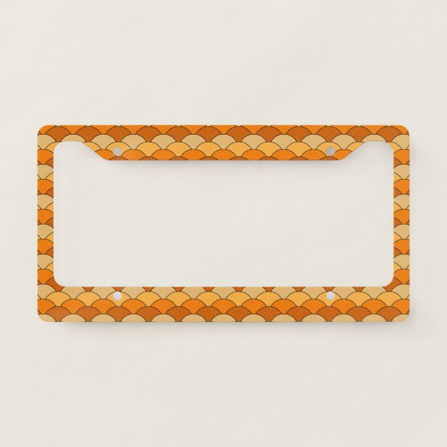 Dragon Scales, Fans, Waves, Seigaiha, Orange License Plate Frame (Front)