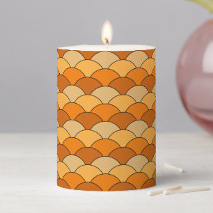 Dragon Scales, Fans, Waves, Seigaiha, Orange Pillar Candle
