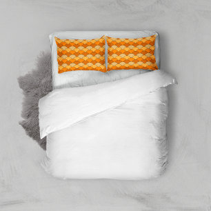 Dragon Scales, Fans, Waves, Seigaiha, Orange Pillow Case
