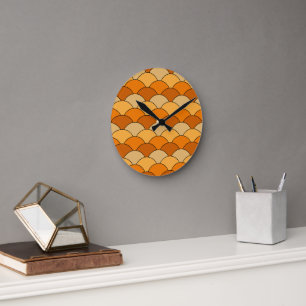 Dragon Scales, Fans, Waves, Seigaiha, Orange Round Clock