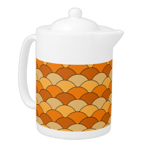 Dragon Scales, Fans, Waves, Seigaiha, Orange Teapot