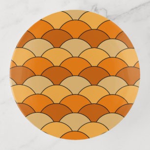 Dragon Scales, Fans, Waves, Seigaiha, Orange Trinket Tray