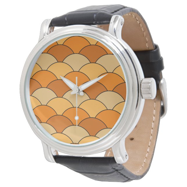 Dragon Scales, Fans, Waves, Seigaiha, Orange Watch (Angled)