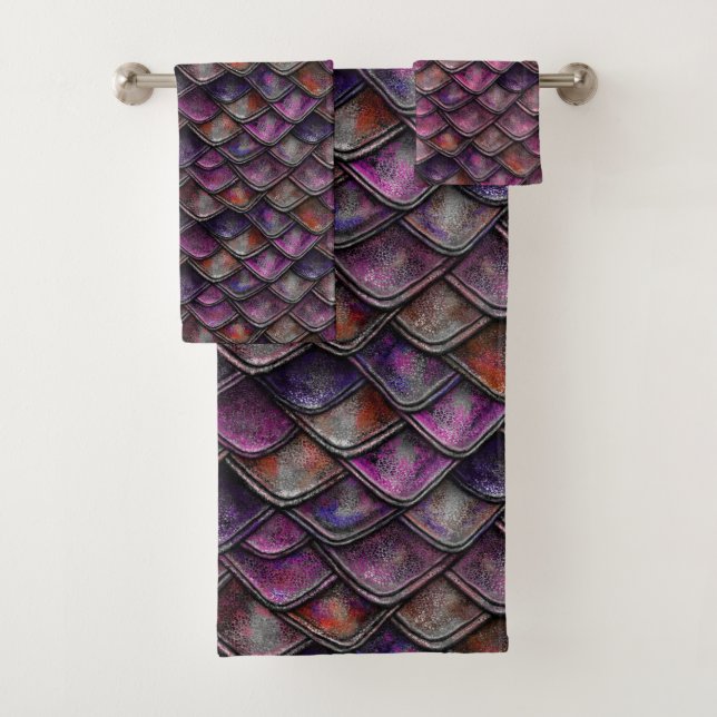 Dragon Scales - Fuchsia Bath Towel Set (Insitu)