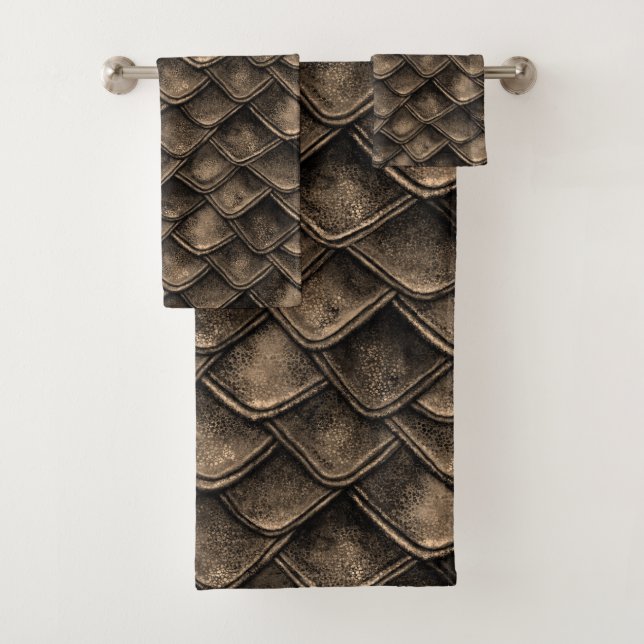 Dragon Scales - Gray, Brown Bath Towel Set (Insitu)