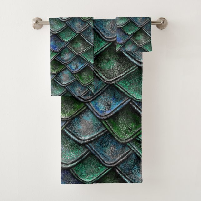 Dragon Scales Green Bath Towel Set (Insitu)