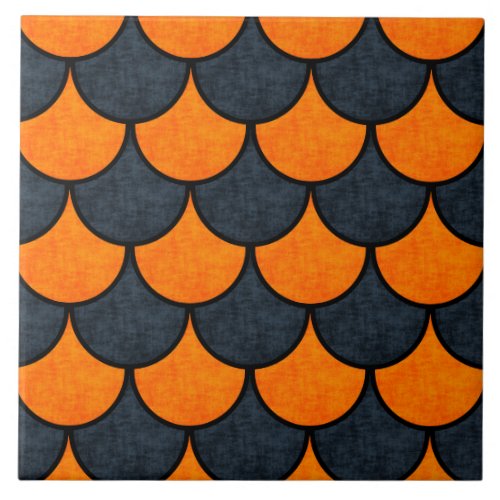 Dragon Scales in Black and Orange Grunge Ceramic Tile