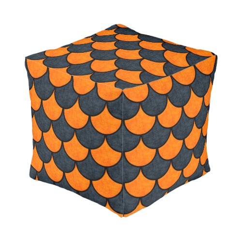 Dragon Scales in Black and Orange Grunge Pouf