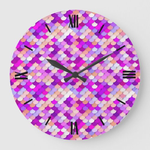 Dragon Scales _ purple hot pink and peach Large Clock