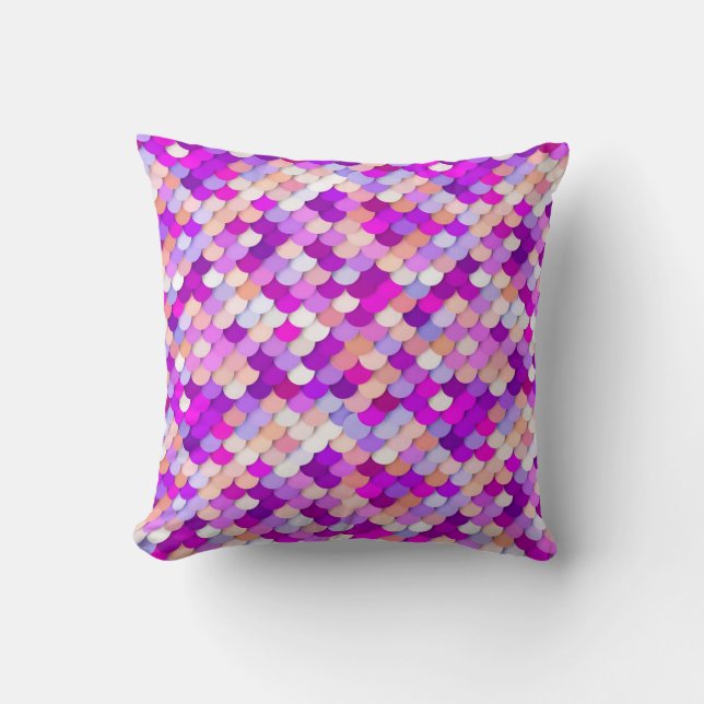 "Dragon Scales" - purple. hot pink and peach Throw Pillow (Front)