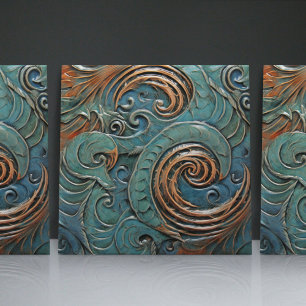 Dragon Scales Victorian Green Organic Patterns Ceramic Tile