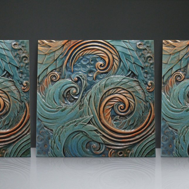 Dragon Scales Victorian Green Organic Patterns Ceramic Tile (Creator Uploaded)