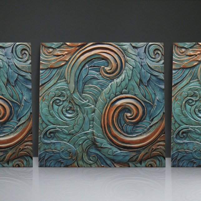 Dragon Scales Victorian Green Organic Patterns Ceramic Tile (Creator Uploaded)