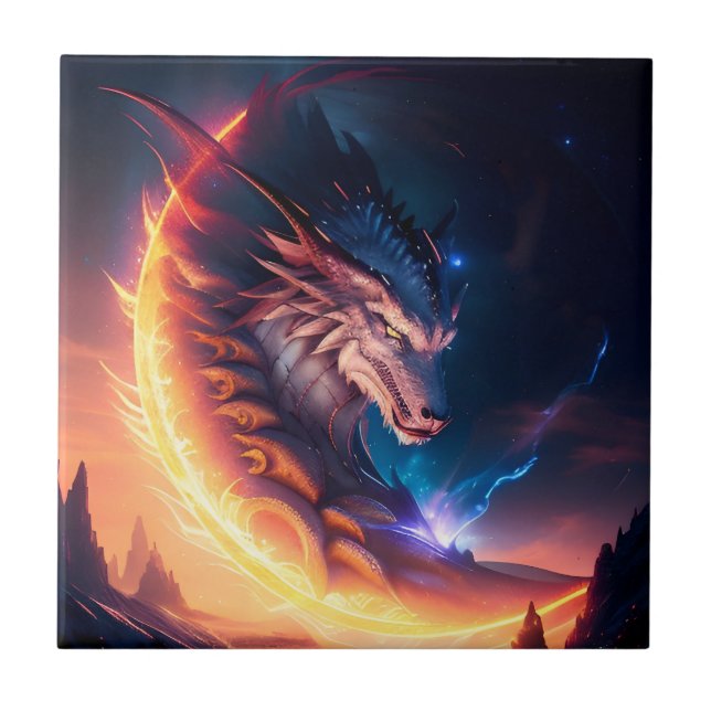 Dragon Scape Fire Night Ceramic Tile (Front)