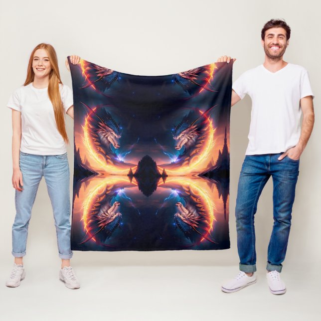 Dragon Scape Fire Night Fleece Blanket (In Situ)
