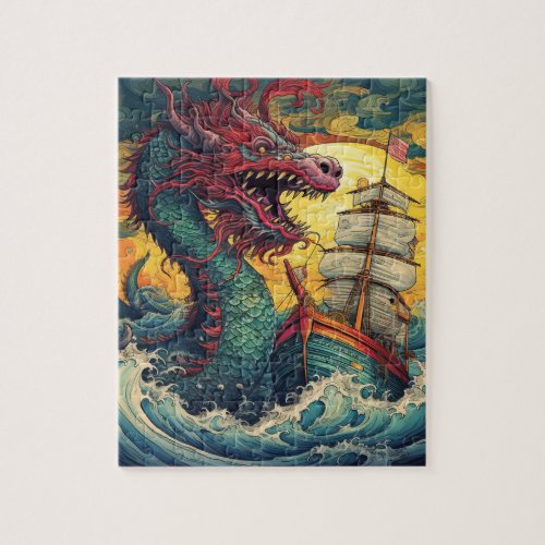 Dragon Sea Monster Sailboat Jigsaw Puzzle 