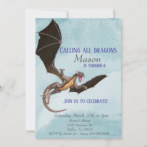 Dragon Serpent Birthday Party Childs Invitation