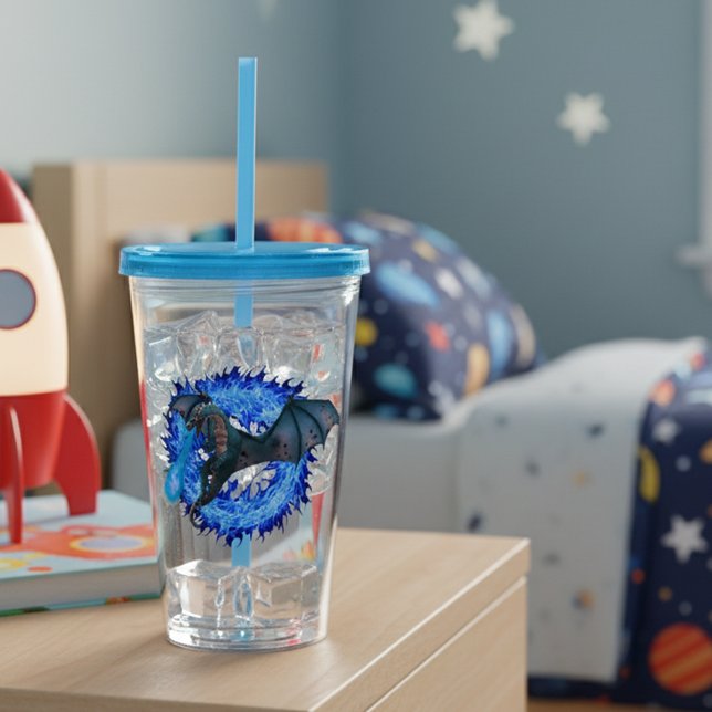 Dragon Serpent Breathing Fire Blue Flame Acrylic Tumbler (Creator Uploaded)