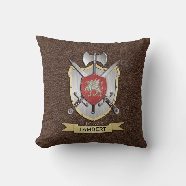 Dragon Sigil Battle Crest Brown Throw Pillow (Front)