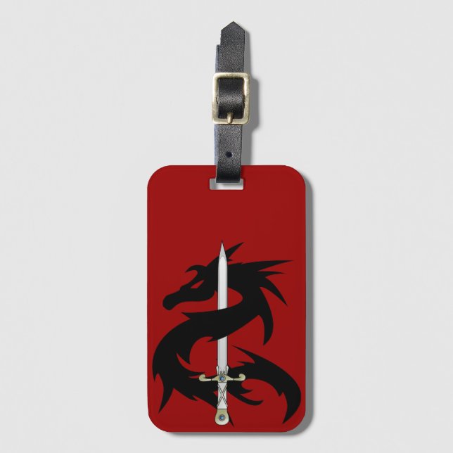 Dragon Silhouette and Sword Luggage Tag (Front Vertical)
