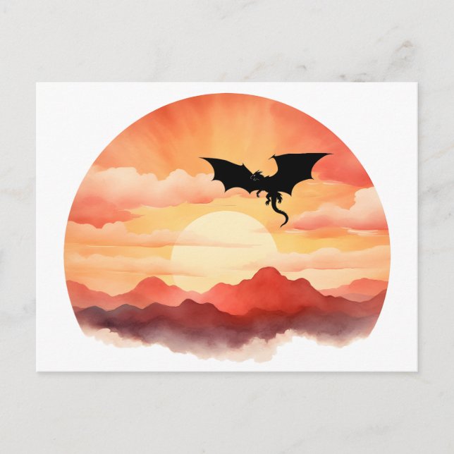 Dragon Silhouetted Against a Sunset Postcard (Front)