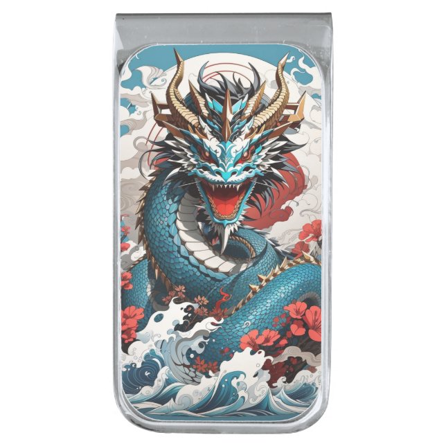 Dragon  silver finish money clip (Front Vertical)