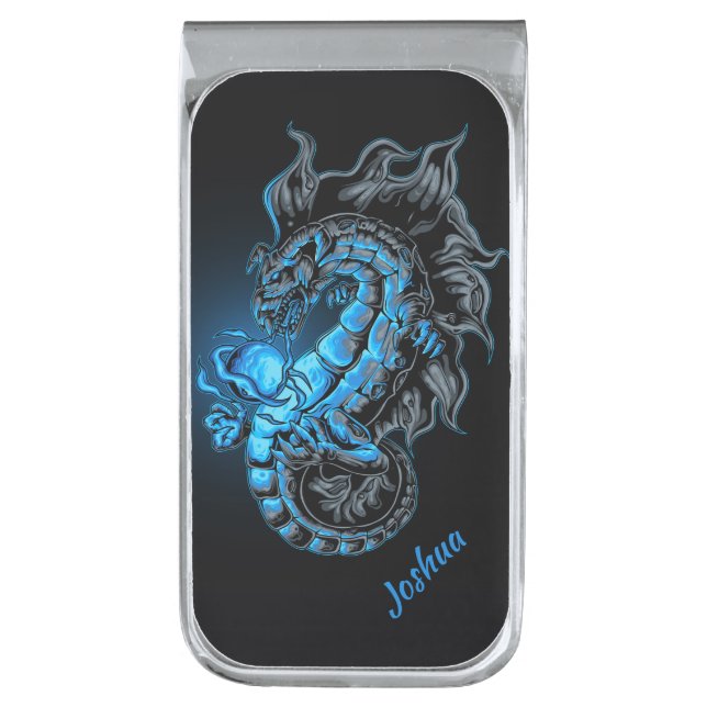 Dragon  silver finish money clip (Front Vertical)