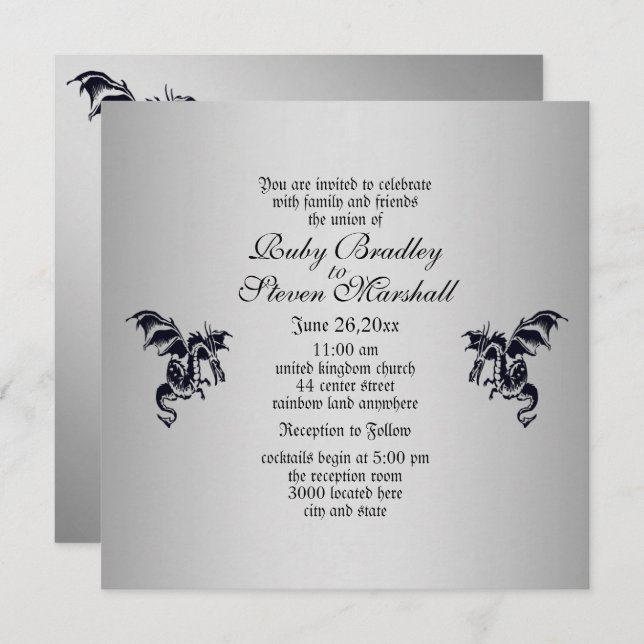  Dragon Silver Wedding Invitation (Front/Back)