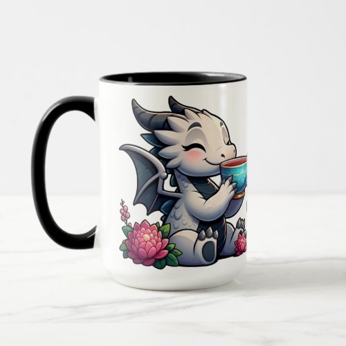 Dragon sipping coffee tea mug