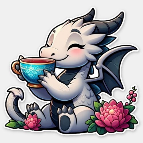 Dragon sipping coffee tea sticker