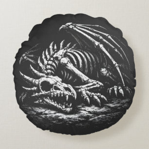 Dragon Skeleton — by BurnsInHell Round Pillow