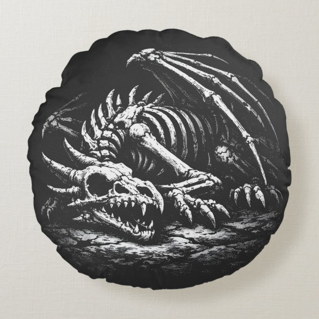 Dragon Skeleton — by BurnsInHell Round Pillow (Front)