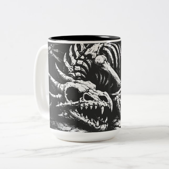 Dragon Skeleton — by BurnsInHell Two-Tone Coffee Mug (Front Left)