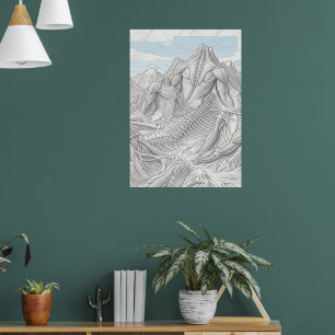 Dragon Skeleton Mountain Landscape Fantasy Fine Ar Poster