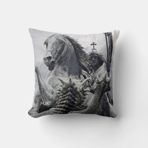 Dragon slashes at St George _ Monogrammed Throw Pillow