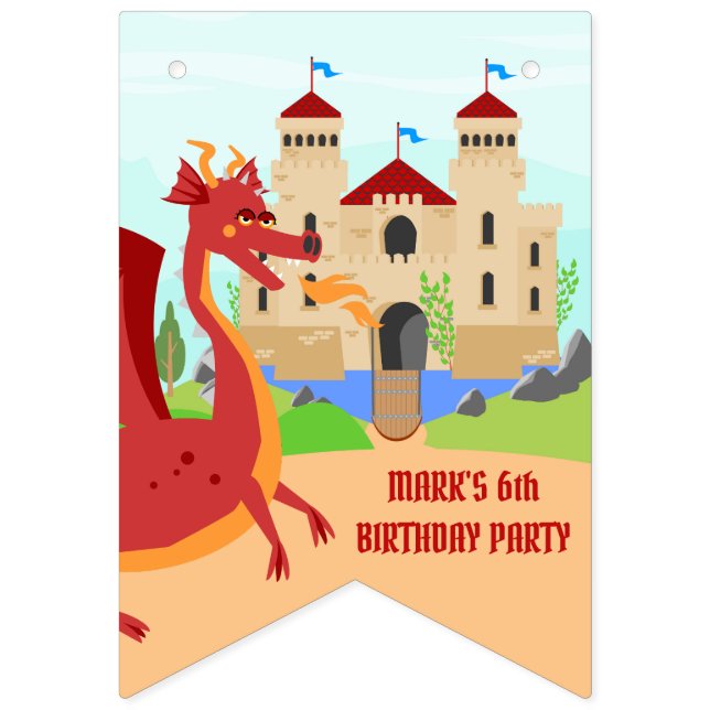 Dragon Slayer Knight Boy Birthday Party Bunting Flags (First Flag)