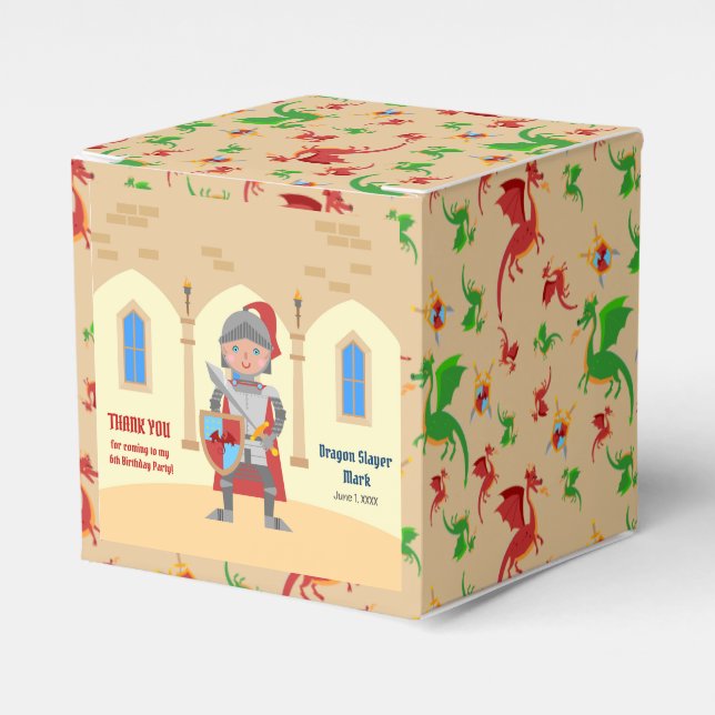 Dragon Slayer Knight Boy Birthday Party Favor Boxes (Front Side)