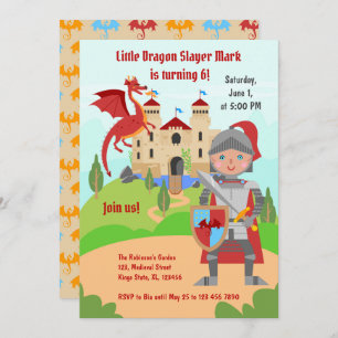 Dragon Slayer Knight Boy Birthday Party Invitation