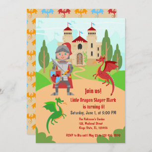 Dragon Slayer Knight Boy Birthday Party Invitation