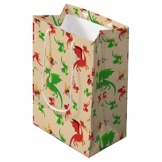 Dragon Slayer Knight Boy Birthday Party Medium Gift Bag (Front Angled)