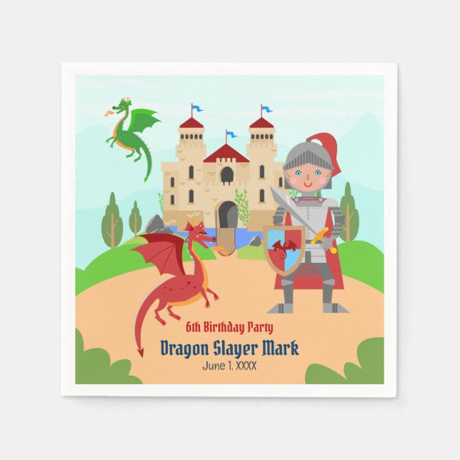 Dragon Slayer Knight Boy Birthday Party Napkins (Front)
