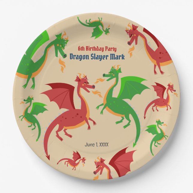 Dragon Slayer Knight Boy Birthday Party Paper Plates (Front)