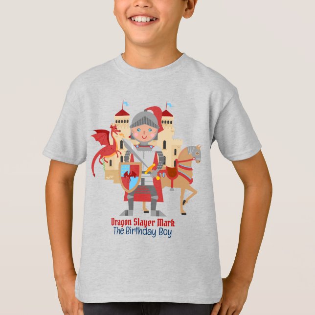Dragon Slayer Knight Boy Birthday Party T-Shirt (Front)