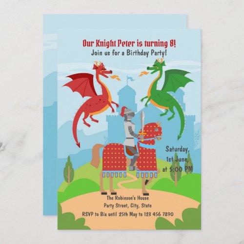  Dragon Slayer Knight Stories Birthday Party Invitation