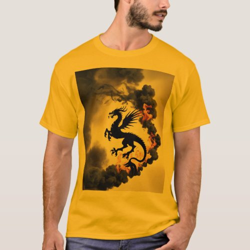 Dragon Smoke Silhouette GoldYellow T_Shirt