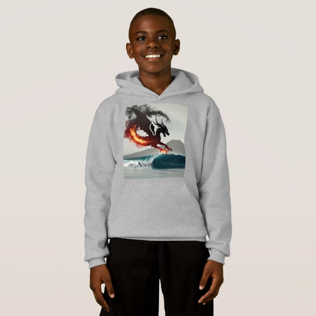 Dragon Smoke Silhouette Ocean Wave Hoodie (Front Full)